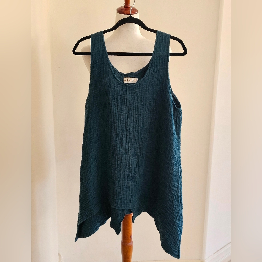 Bodil Seeersucker Green Assymetrical Tunic Tank Top Women's Size Medium - Picture 5 of 11